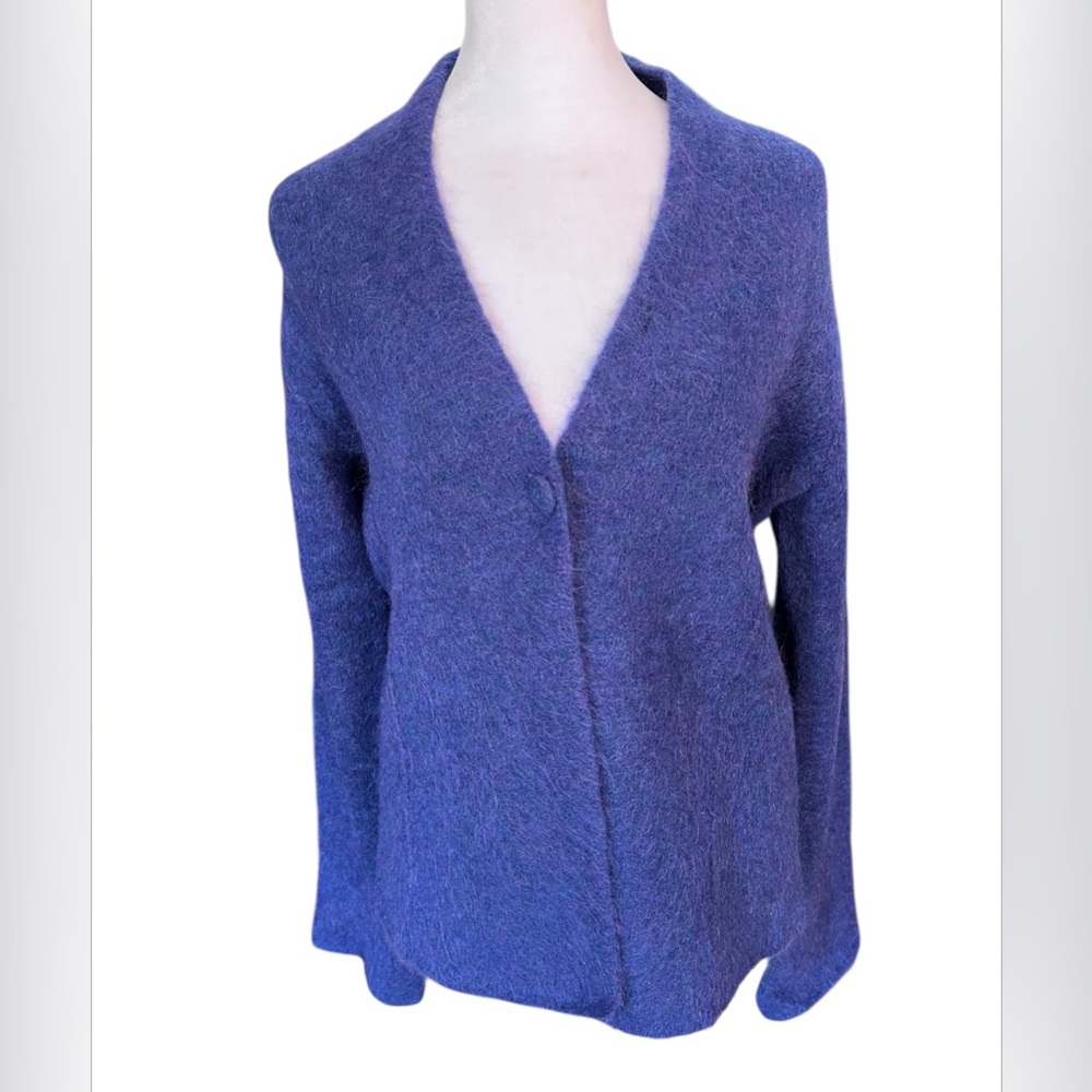 Eileen Fisher Mohair Wool Blend Italian Yarn Purple Cardigan Sweater Size Small
